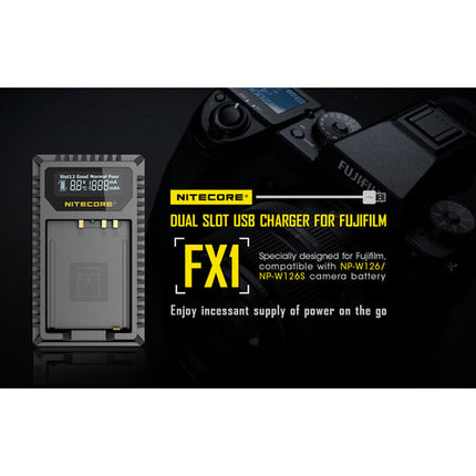 Nitecore FX1 Cargador USB de Viaje Dual para Baterías FUJIFILM NP-W126 1000mA 2 Horas