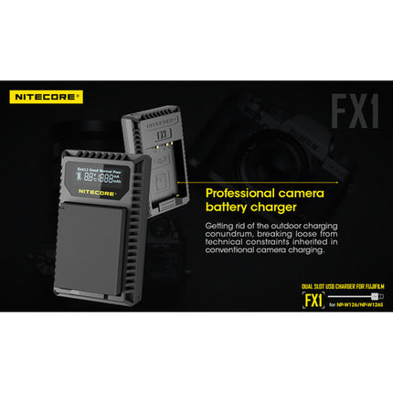Nitecore FX1 Cargador USB de Viaje Dual para Baterías FUJIFILM NP-W126 1000mA 2 Horas