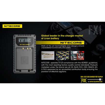 Nitecore FX1 Cargador USB de Viaje Dual para Baterías FUJIFILM NP-W126 1000mA 2 Horas