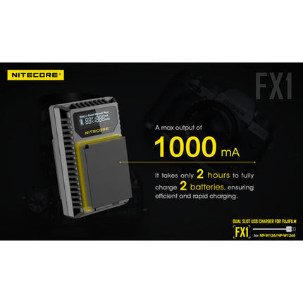 Nitecore FX1 Cargador USB de Viaje Dual para Baterías FUJIFILM NP-W126 1000mA 2 Horas
