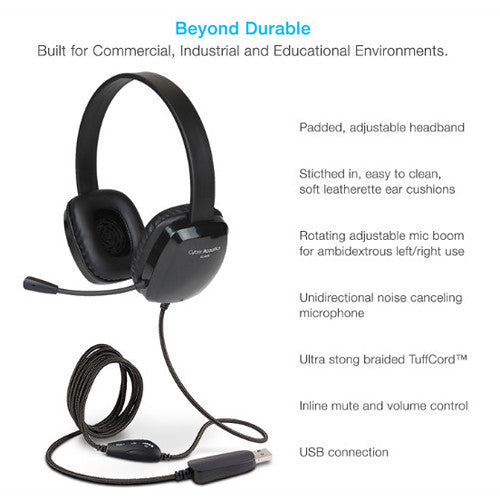 Cyber Acoustics AC-6012 Auriculares estéreo USB con micrófono flexible y cancelación de ruido