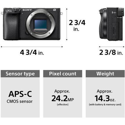 Sony a6400 Cámara sin Espejo 24.2MP 18-135mm Incluye Bolsa Batería Memoria 64GB