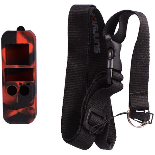 Funda de silicona DigitalFoto para DJI Osmo Pocket con cordón ajustable negro y rojo