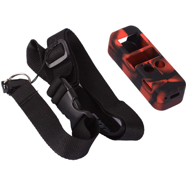 Funda de silicona DigitalFoto para DJI Osmo Pocket con cordón ajustable negro y rojo