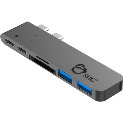 SIIG Hub USB Tipo-C Dual con Lector de Tarjetas y Power Delivery 87W Gris Espacial