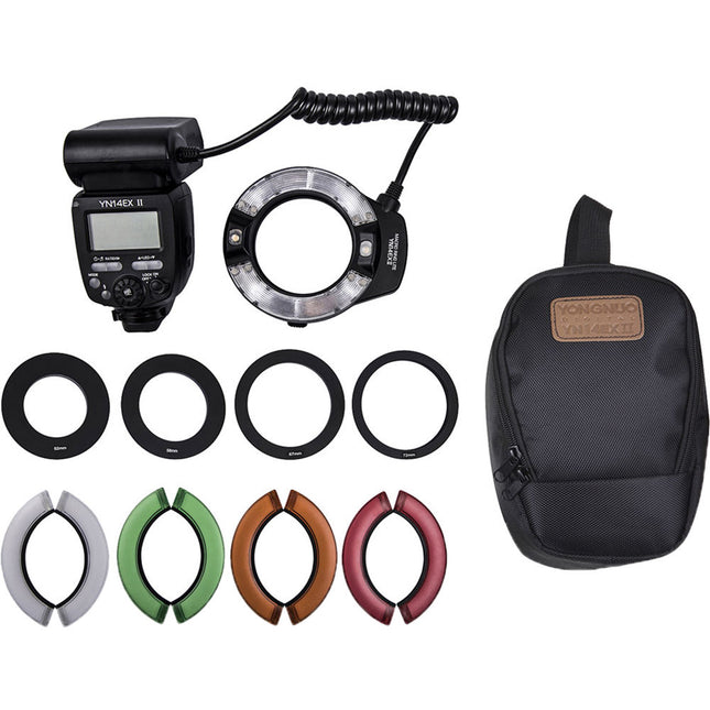 Yongnuo YN-14EX II TTL kit de anillo macro para Canon GN 59 ISO 100 y 4 adaptadores