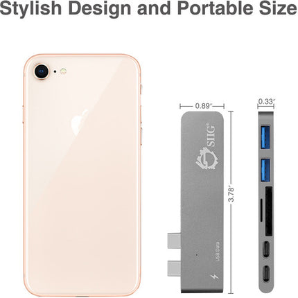 SIIG Hub USB Tipo-C Dual con Lector de Tarjetas y Power Delivery 87W Gris Espacial