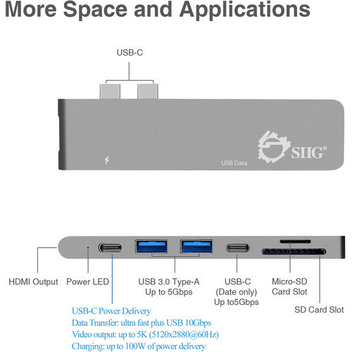 SIIG Hub USB Tipo-C Dual con HDMI Lector de Tarjetas y Power Delivery 87W para MacBook Pro