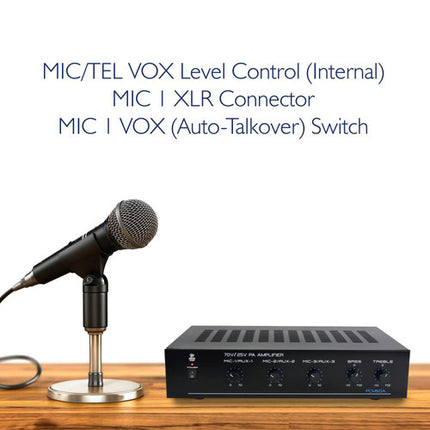 Pyle Home PCM60A Amplificador de Potencia 100W Salida 25V 70V con 3 Entradas Micrófono y Control de Nivel