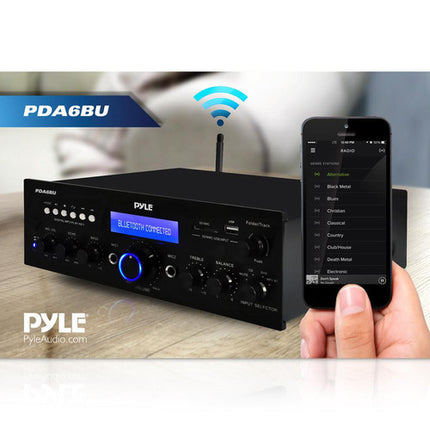 Pyle Pro PDA6BU Receptor Estéreo Bluetooth 100W RMS SD USB Control Remoto