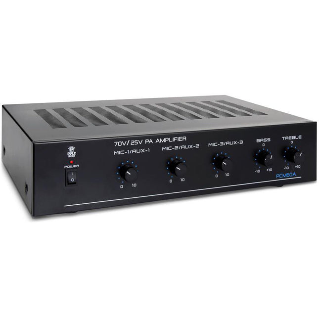 Pyle Home PCM60A Amplificador de Potencia 100W Salida 25V 70V con 3 Entradas Micrófono y Control de Nivel