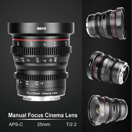Meike 25mm T2.2 Lente de Cine Manual para Fujifilm X Apertura T2.2 a T22