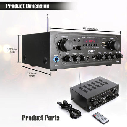 Pyle Pro PTA24BT Receptor Estéreo Bluetooth 250W SD USB Mando