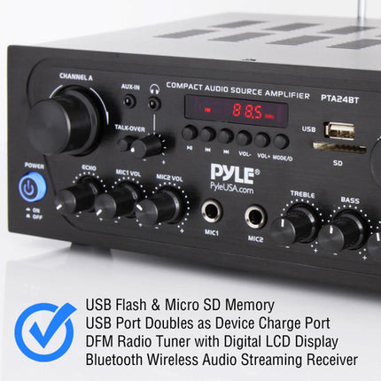 Pyle Pro PTA24BT Receptor Estéreo Bluetooth 250W SD USB Mando
