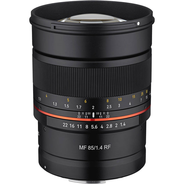 Rokinon 85mm f1.4 Lente para Canon RF Full Frame f1.4 a f22 con Parasol y Tapas