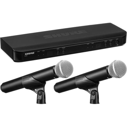Shure BLX288/PG58 Sistema de Micrófonos Inalámbricos Dual Canal con 2 x PG58 300' Alcance 14 Horas Batería