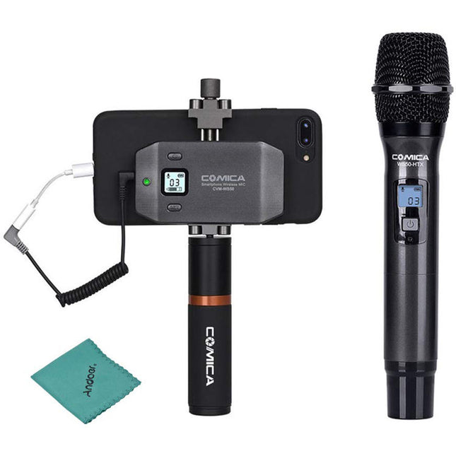 Comica Audio CVM-WS50H Micrófono Inalámbrico de Mano con Alcance 60m y Soporte para Smartphone