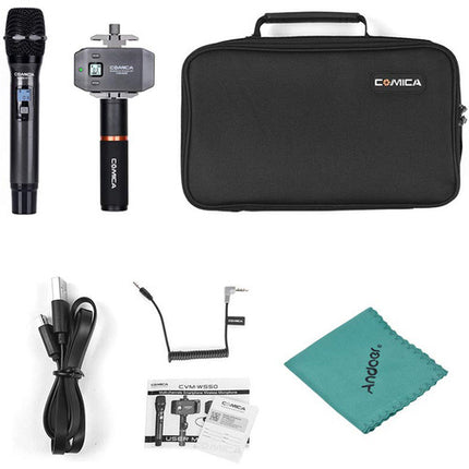 Comica Audio CVM-WS50H Micrófono Inalámbrico de Mano con Alcance 60m y Soporte para Smartphone