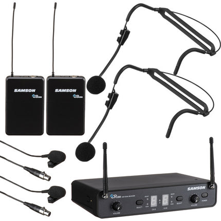 Samson Concert 288 Sistema inalámbrico de micrófonos para presentación dúo con 2 Headset y 2 Lavalier 300 pies alcance
