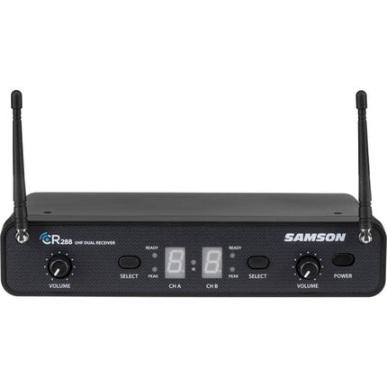 Samson Concert 288 Sistema inalámbrico de micrófonos para presentación dúo con 2 Headset y 2 Lavalier 300 pies alcance