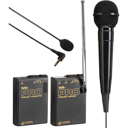 Azden WMS-PRO Sistema de Micrófono Inalámbrico VHF Lavalier y Mano 169 170 MHz