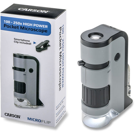 Carson MicroFlip MP-250 microscopio de bolsillo 100-250x 4 unidades con LED UV