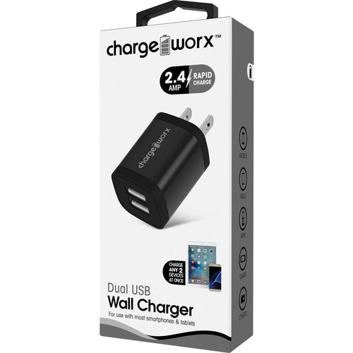 ChargeWorx Dual USB-A cargador de pared con 2 puertos 5V 2.4A negro