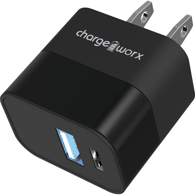 ChargeWorx cargador pared dual USB-A USB-C 5V 3.1A compacto negro
