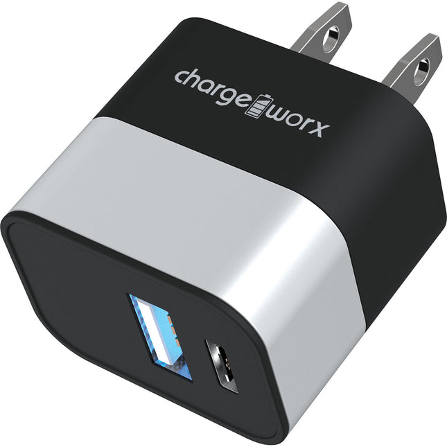 ChargeWorx Cargador de Pared Dual USB-A USB-C Plata 5V 3.1A Ultra Compacto