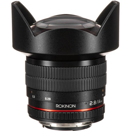 Rokinon 14mm f/2.8 IF ED UMC Lente Ultra Gran Angular para Nikon con Chip AE y Parasol Integrado