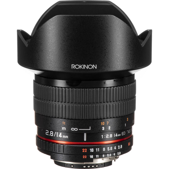Rokinon 14mm f/2.8 IF ED UMC Lente Ultra Gran Angular para Nikon con Chip AE y Parasol Integrado