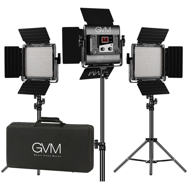 GVM 560AS Panel LED Bicolor Kit 3 luces 3800 Lux 2300-6800K con soportes y difusores