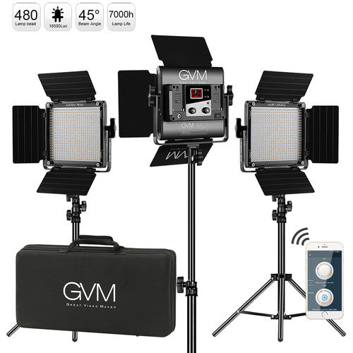 GVM 560AS Panel LED Bicolor Kit 3 luces 3800 Lux 2300-6800K con soportes y difusores