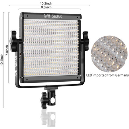 GVM 560AS Panel LED Bicolor Kit 3 luces 3800 Lux 2300-6800K con soportes y difusores