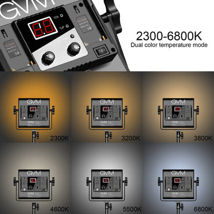 GVM 560AS Panel LED Bicolor Kit 3 luces 3800 Lux 2300-6800K con soportes y difusores