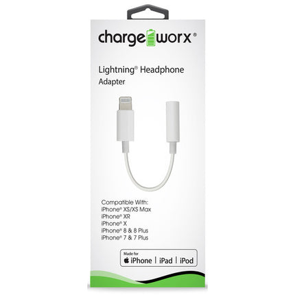 ChargeWorx Adaptador Lightning a 3.5mm para Auriculares Blanco 3 pulgadas