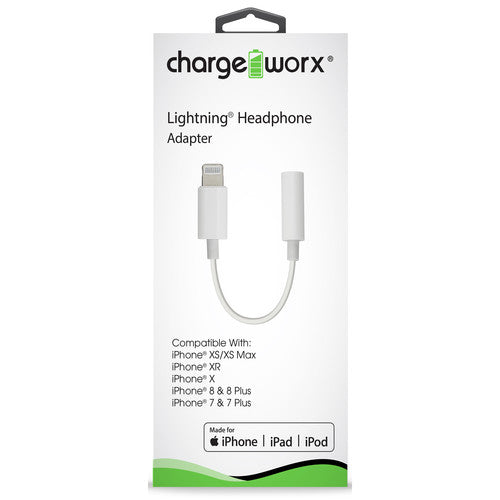 ChargeWorx Adaptador Lightning a 3.5mm para Auriculares Blanco 3 pulgadas