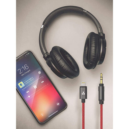 Thore Cable Auxiliar 3.5mm a Lightning 4 Pies Rojo Certificado Apple MFi