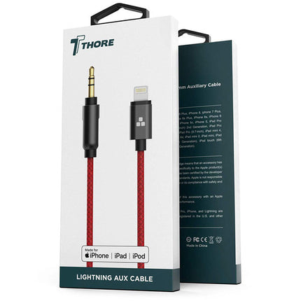 Thore Cable Auxiliar 3.5mm a Lightning 4 Pies Rojo Certificado Apple MFi