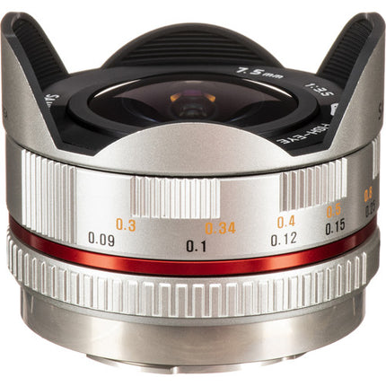 Samyang 7.5mm f3.5 UMC Fisheye Lente Micro Cuatro Tercios 180º Plata