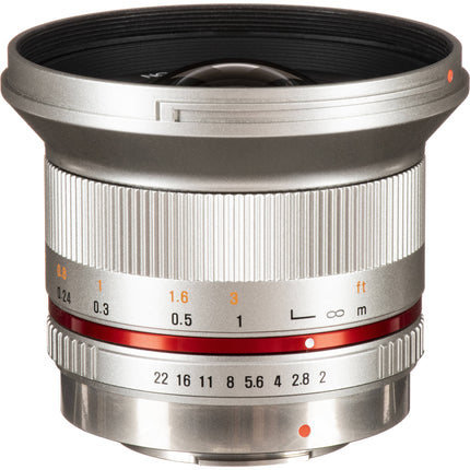 Rokinon 12mm f2.0 NCS CS Lente para Micro Cuatro Tercios Montura Plata 24mm Apertura f2.0 a f22