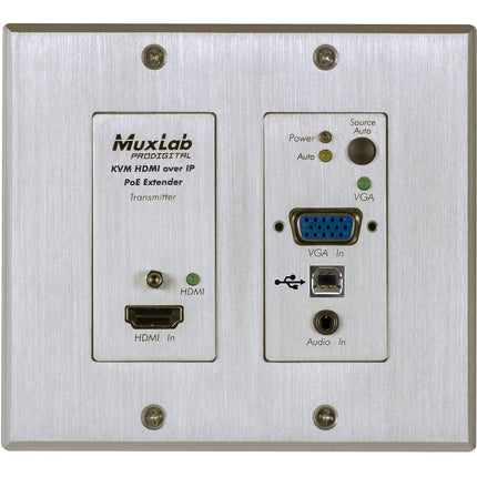 MuxLab UHD 4K Transmisor HDMI VGA USB PoE 2-Gang 4K60 UHD