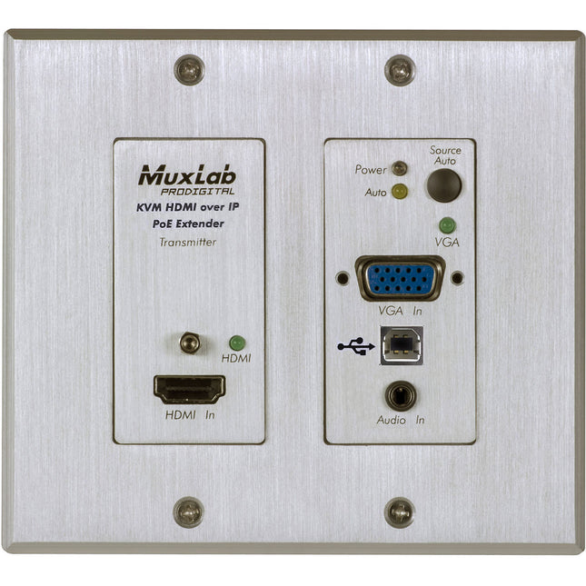 MuxLab UHD 4K Transmisor HDMI VGA USB PoE 2-Gang 4K60 UHD
