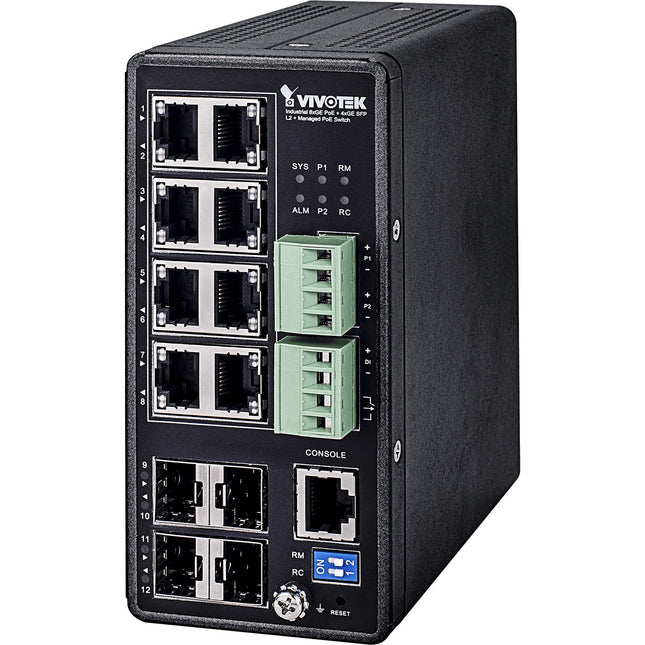 Vivotek Industrial VivoCam AW-IHT-1271 Switch de Red Gestionado 8 Puertos PoE+ 240W PoE Presupuesto 4 Puertos SFP