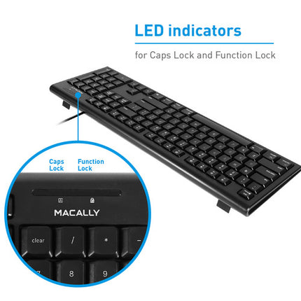 Macally 104 teclas teclado USB completo negro cable 5 pies plug and play
