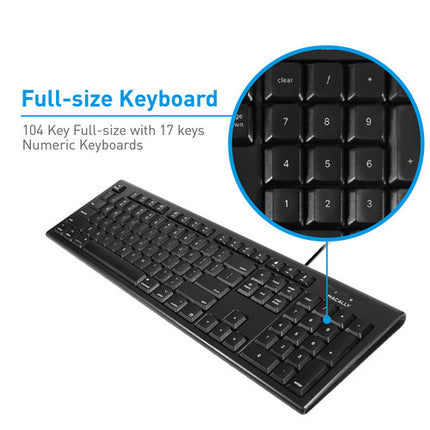 Macally 104 teclas teclado USB completo negro cable 5 pies plug and play