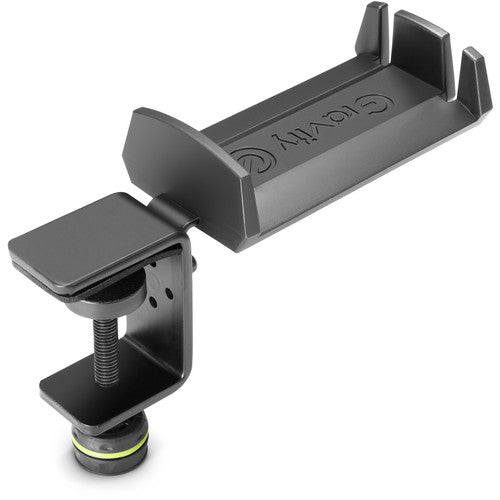Gravity Stands soporte de escritorio para auriculares con pinza de acero y doble ranura para cables