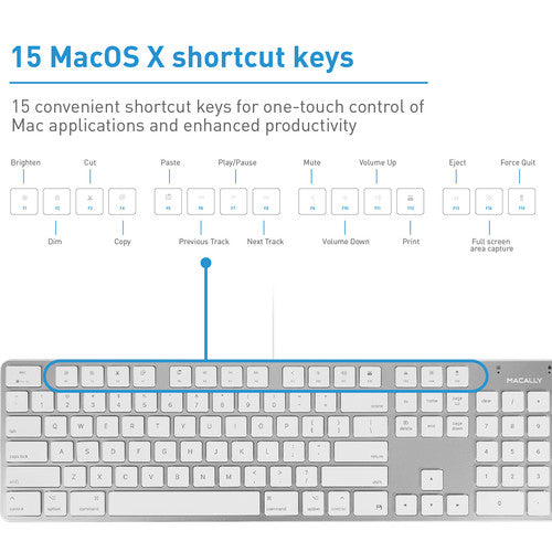 Macally Teclado Slim USB-A de Aluminio 104 Teclas Plug and Play