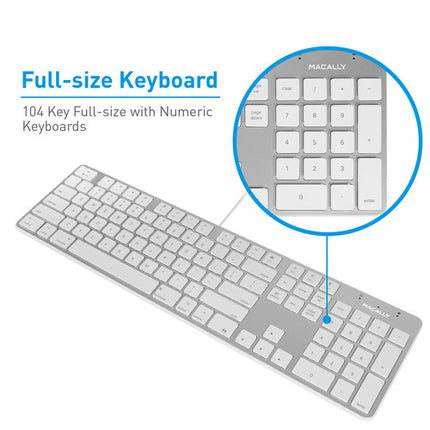 Macally Teclado Slim USB-A de Aluminio 104 Teclas Plug and Play