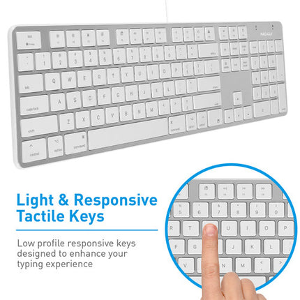Macally Teclado Slim USB-A de Aluminio 104 Teclas Plug and Play